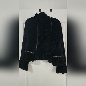 ALberto Makali NO TAG AND SIZE Black Teddy Jacket with Ruffled Trim